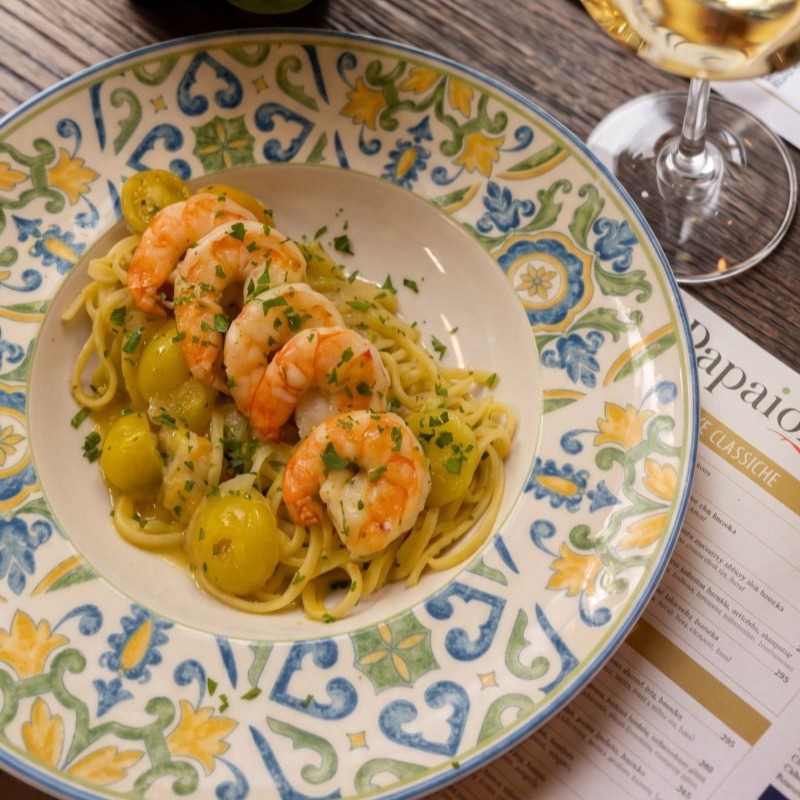Linguine s krevetami v restauraci Papaiolo Praha